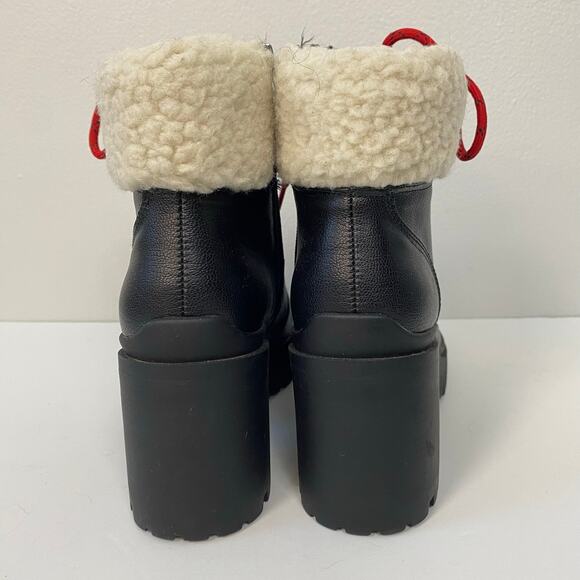 Nine West Quimbie 3 Heeled Sherpa Hiker Boots Leather Zip Red Laces Size 6M - Picture 3 of 9